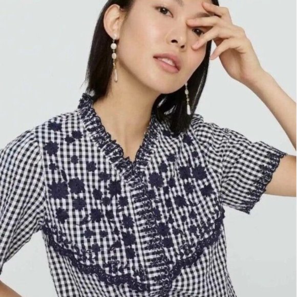 J. Crew Tops - J. Crew Button Front Shirt Floral Gingham Plaid Size XS